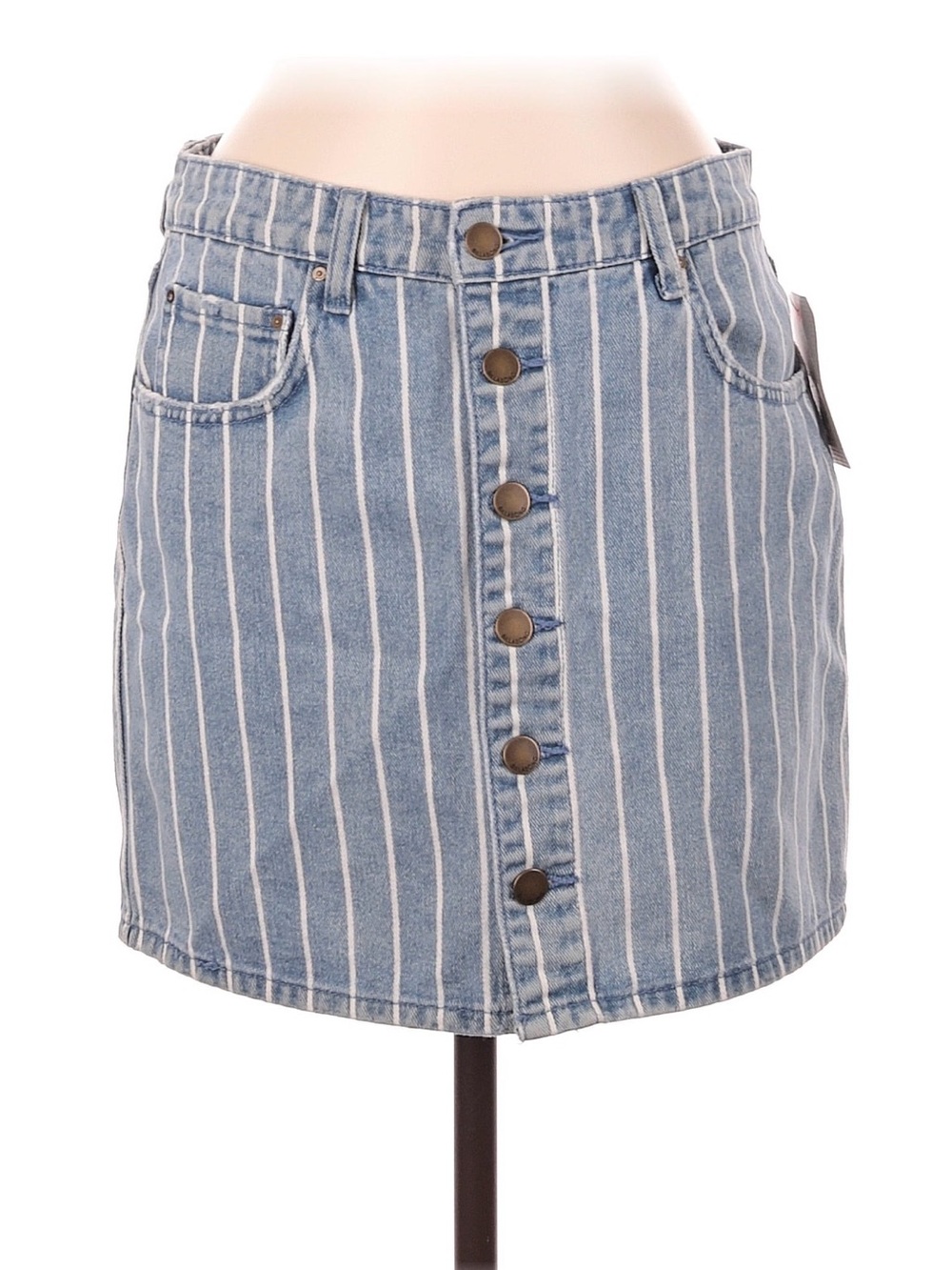 Billabong Blue Striped Button-Front Mini Skirt